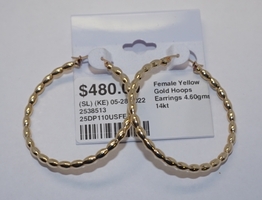 Yellow Gold Hoops Earrings 4.6g 14kt 