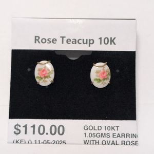 Yellow Gold 10k Oval Rose Teacup Earrings 