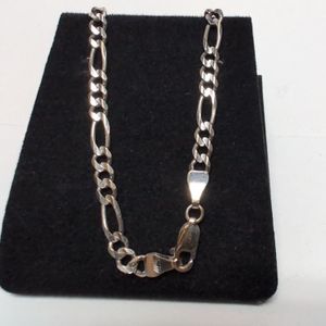 White Gold 10k Figaro Necklace Sz:20.5"