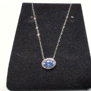 White Gold 10k Chain Link Necklace With Tanzanite and Diamond Pendant Sz:18"
