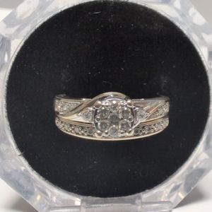 White Gold 10k Diamond Wedding Set Ring Sz:9