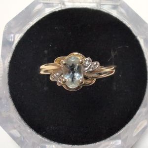 Yellow Gold 10k Aquamarine and Diamond Ring Sz:8.5