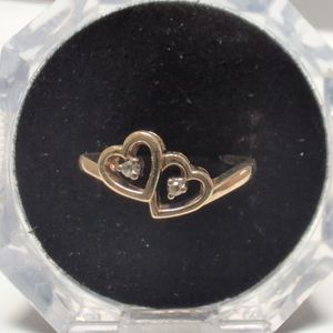 Yellow Gold Diamond Two Heart Ring Sz:8.25