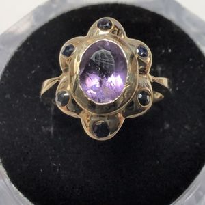 Yellow Gold 10k Amethyst And Sapphire Ring Sz:7.5