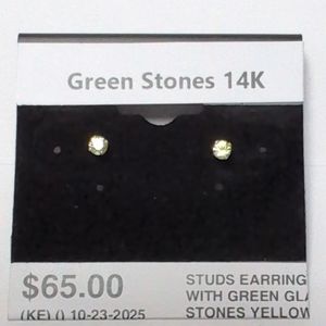 Yellow Gold 14k Green Stone Studs Earrings